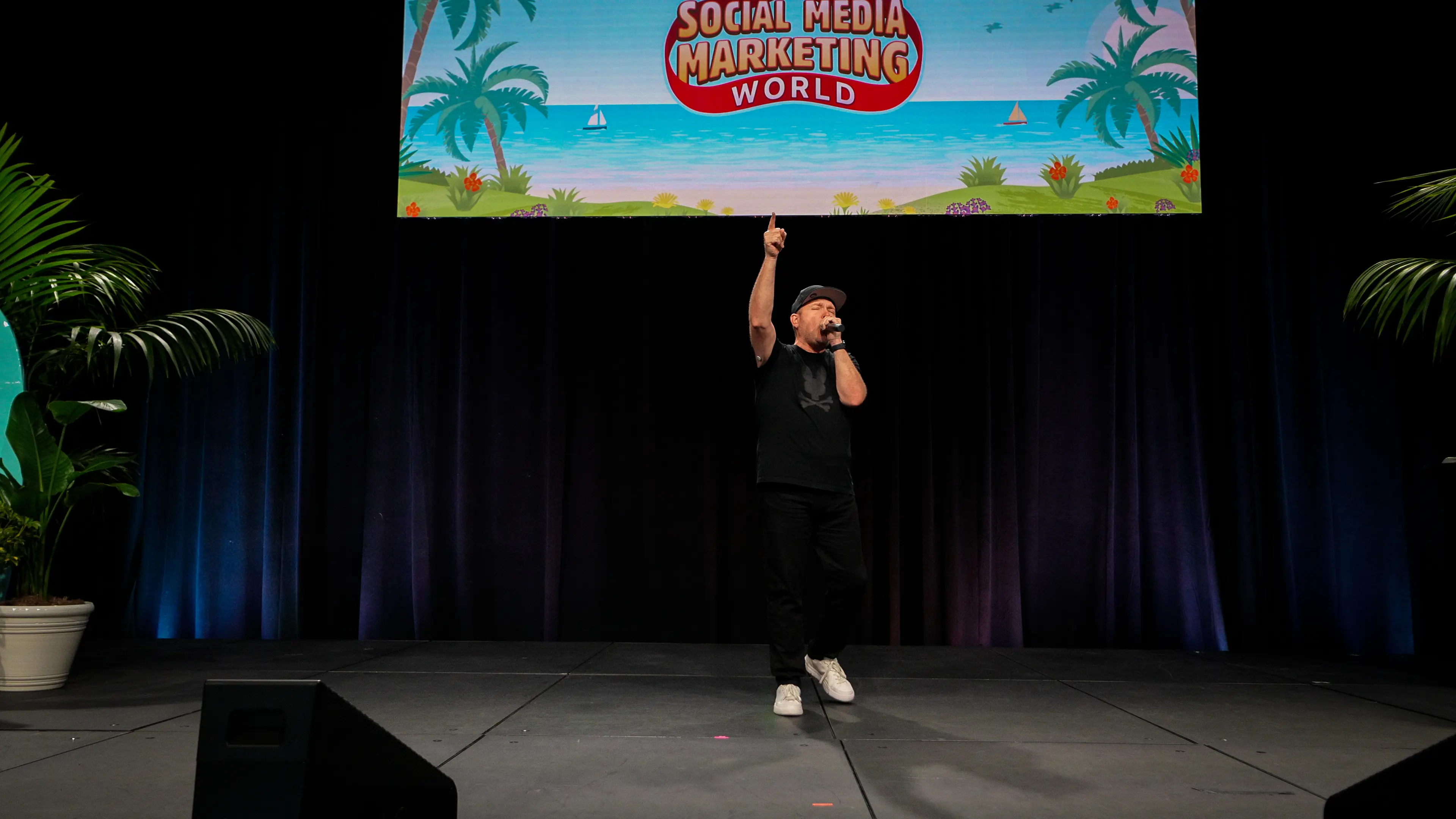 Michael King Jr. close-up on stage — Social Media Marketing World 2026